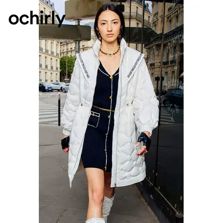 黑标系列 欧时力 运动风长款羽绒服外套女新款秋冬印花保暖外套图片