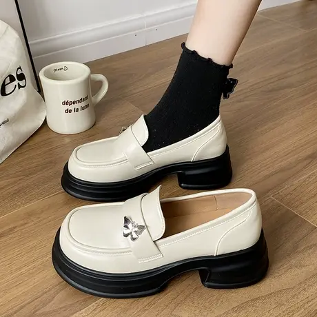 女鞋新款2024新款厚底乐福鞋女款春季英伦风小皮鞋配裙子jk单鞋子商品大图