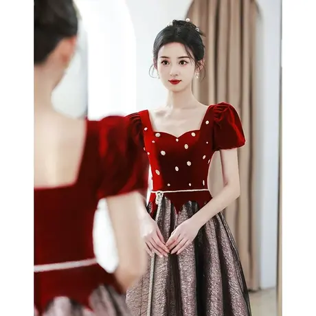 高端敬酒服新娘2023新款高级感在逃公主法式订婚礼服女红色连衣裙商品大图