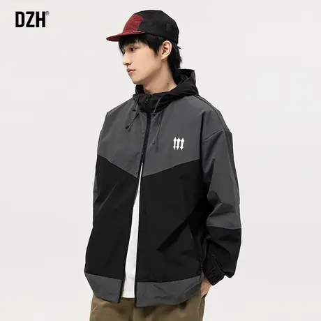 男生撞色拼接冲锋衣男款春季潮牌休闲连帽夹克外套宽松2024年新款商品大图