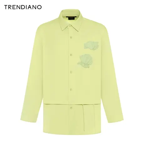 TRENDIANO经典系列手工折花斜纹衬衫2024年春季新款宽松休闲百搭商品大图