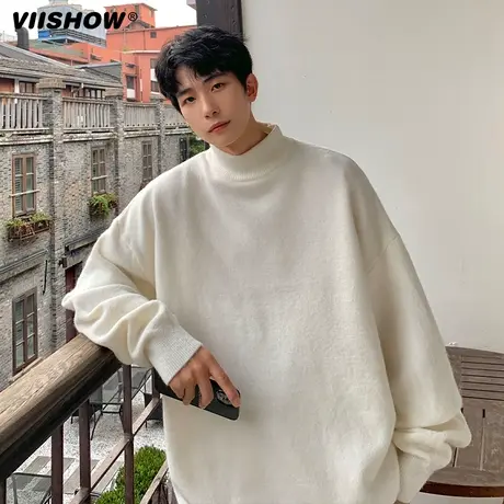 VIISHOW半高领毛衣男ins潮流宽松纯色针织衫韩版百搭打底衫线衣商品大图
