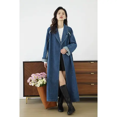 嘉茱莉2023春季新款复古牛仔风衣外套女设计感外套宽松慵懒上衣商品大图