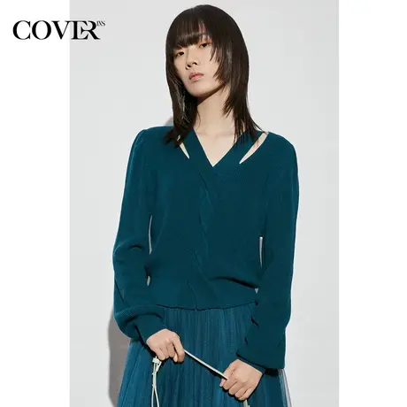 COVER2023春季V领开口扭麻花抗起球毛衣商品大图