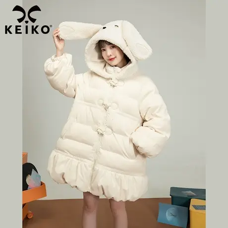 可爱兔耳朵连帽棉服女设计感小众2022冬季厚实灯芯绒显瘦棉袄外套图片