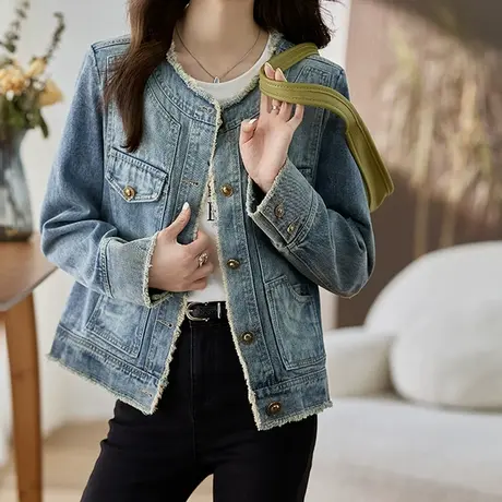 韩潮袭人设计感毛边牛仔外套宽松显瘦休闲上衣夹克女图片