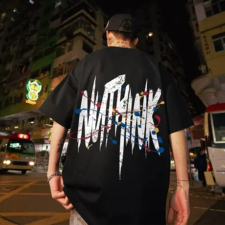 Nuthink美式街头潮牌字母短袖T恤男夏季宽松大码oversize情侣半袖商品大图