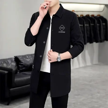 夏季薄款七分袖外套夹克男士中长款风衣潮流帅气翻领中袖防晒披风商品大图