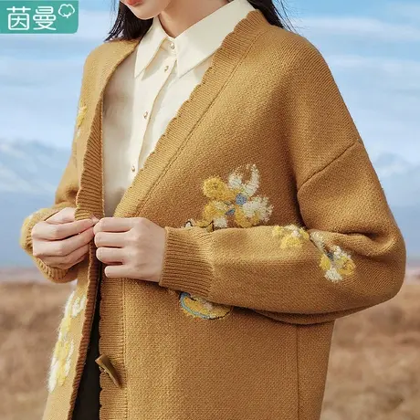 茵曼针织衫开衫外套女2024新款v领薄毛衣长袖上衣慵懒风外穿春秋图片