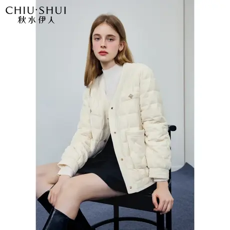 秋水伊人时尚洋气V领薄款羽绒服2023年冬季新款女高级感百搭外套图片