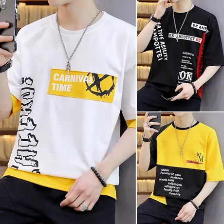 ins潮牌夏装短袖t恤男士冰丝汗衫男装夏季潮流宽松半袖体恤上衣服商品大图