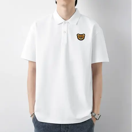白色短袖t恤男翻领保罗polo衫珠地冰丝凉感潮流小熊带领体恤半袖商品大图