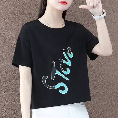 短款t恤女夏装2023年新款时髦宽松休闲百搭体恤衫chic上衣纯棉商品大图