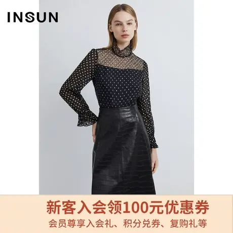 恩裳商场同款春季复古波点上衣透视轻薄女士长袖衬衫女商品大图