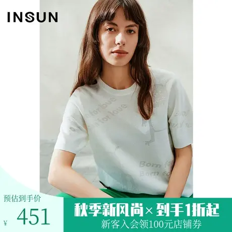 恩裳2023年夏装新款简约宽松趣味印花肌理天丝混纺针织衫商品大图