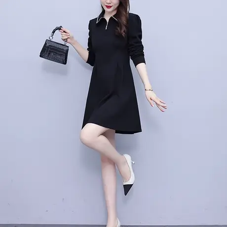 中长款打底衫女春秋款2023新款长袖女士胖mm显瘦漂亮黑色A字小裙商品大图