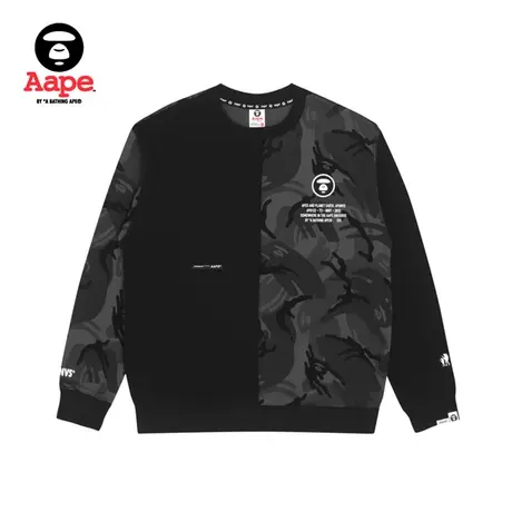 Aape旗舰店男装秋冬多色拼接迷彩背后大字母圆领卫衣3874XXI图片