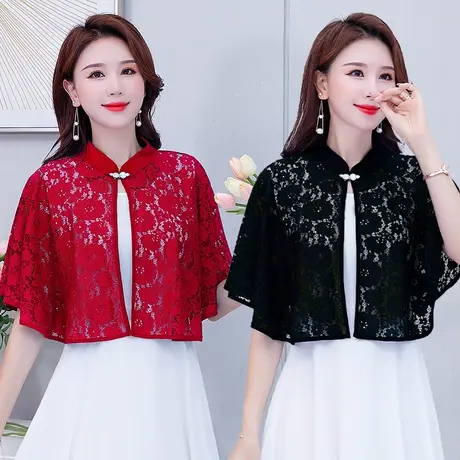 超仙蕾丝小披肩女夏季薄款开衫外搭纯色短款小外披配吊带裙子罩衫商品大图