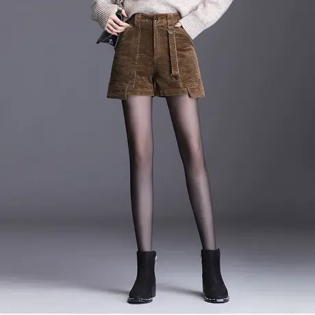 条绒阔腿短裤女秋冬2023新款韩版宽松高腰灯芯绒裤子外穿A字显瘦商品大图