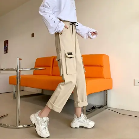 工装裤子女秋季帅气宽松休闲百搭显瘦高腰直筒运动束脚长裤潮ins商品大图