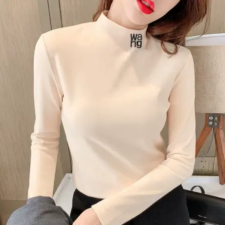 半高领德绒打底衫衣女秋冬加绒加厚内搭2023新款中领保暖洋气上衣图片