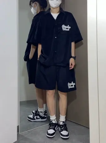 网红盐系炸街运动服套装女夏季薄款宽松短袖短裤休闲小个子两件套图片