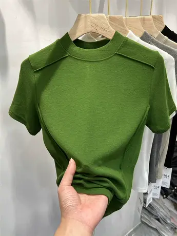 欧货设计感柔软修身短袖T恤女小衫2023春夏新款内搭打底衫上衣潮商品大图