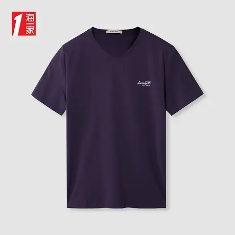 海一家简约V领短T新款字母印花商务休闲舒适短袖T恤男图片