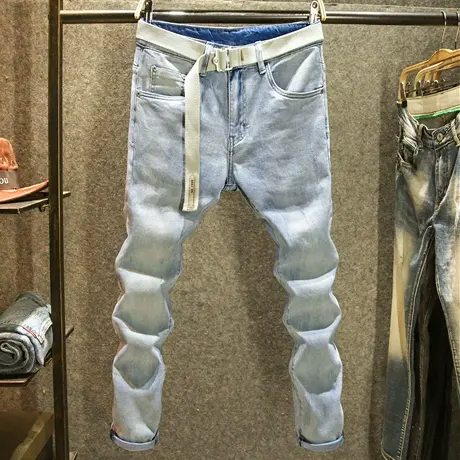 夏天新款休闲牛仔裤男款潮流弹力修身小脚裤夏季时尚简约潮牌长裤商品大图