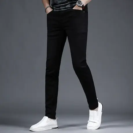 春季纯黑色牛仔裤男款修身小脚2023新款高端韩版弹力男裤春秋百搭商品大图