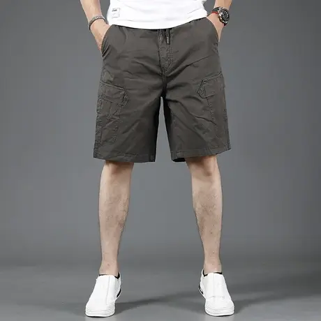 灰色工装短裤男夏季薄款宽松牛仔短裤松紧腰休闲男士中裤五分裤商品大图