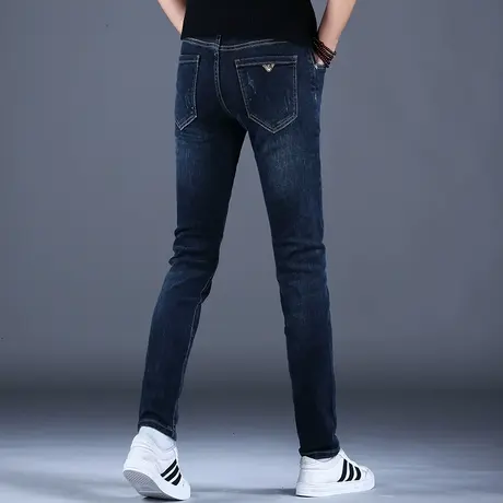 高档大牌蓝色牛仔裤潮男款修身小脚裤子休闲男裤弹力百搭2023新款图片