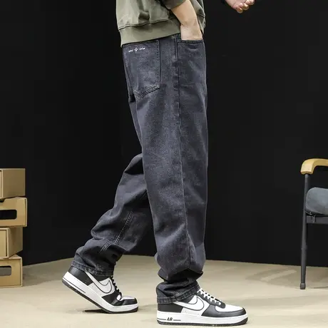 直筒牛仔裤男秋冬2023新款潮牌宽松大码黑色男士阔腿裤子秋季男裤商品大图