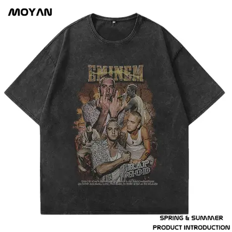 美式重磅潮牌加肥加大码宽松洗水做旧复古短袖体T恤男生胖子潮流商品大图