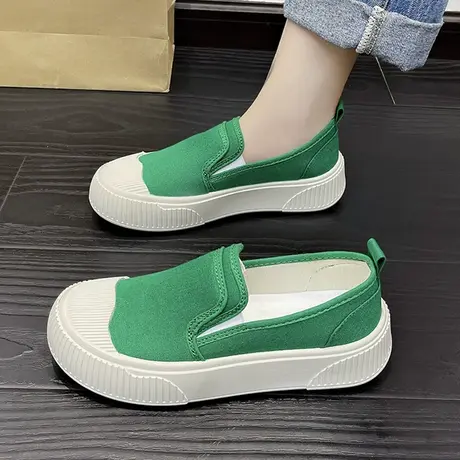 小白鞋女秋季2023新款百搭透气帆布鞋一脚蹬软底舒适厚底休闲鞋子商品大图