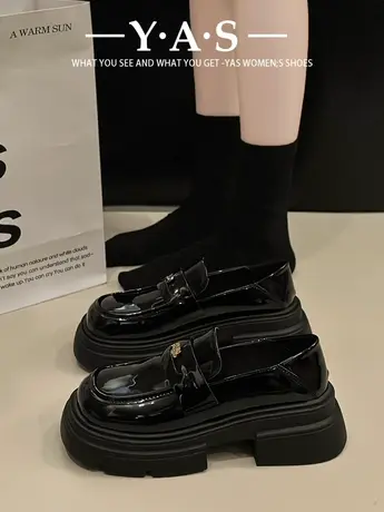厚底乐福鞋女一脚蹬中粗跟单鞋法式复古小皮鞋小众玛丽珍女鞋jk鞋商品大图