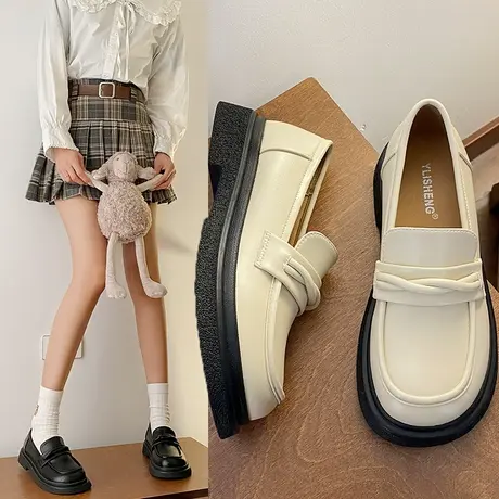 单鞋女2024春季新款女鞋子百搭英伦风小皮鞋春秋款黑色厚底乐福鞋图片