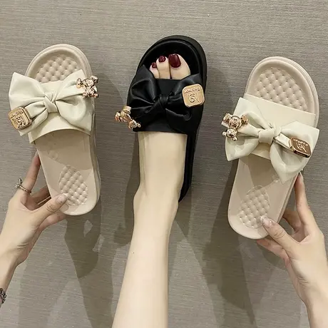 网红外穿拖鞋女2024新款夏季可爱蝴蝶结高级感松糕厚底防滑凉拖鞋商品大图