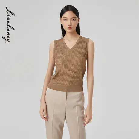 LANCY/朗姿女装2023春季新款V领无袖针织背心女通勤内搭收腰显瘦商品大图