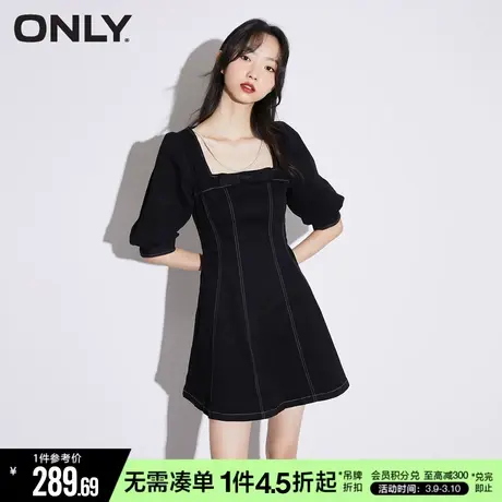 ONLY冬季法式复古方领高腰显瘦牛仔连衣裙女|122442004图片