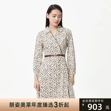 朗姿 秋季法式复古优雅印花碎花V领衬衫女士连衣裙商场同款商品大图