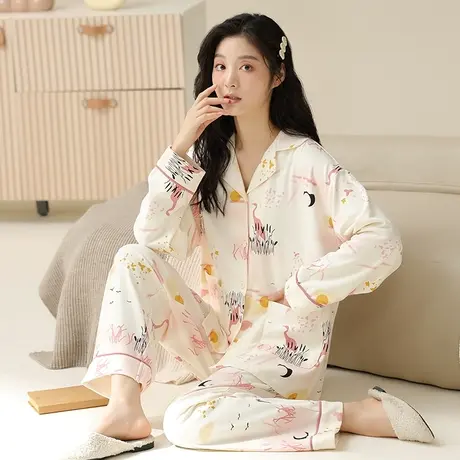 睡衣女纯棉春秋款长袖长裤甜美网红风家居服套装可外穿2023年新款商品大图