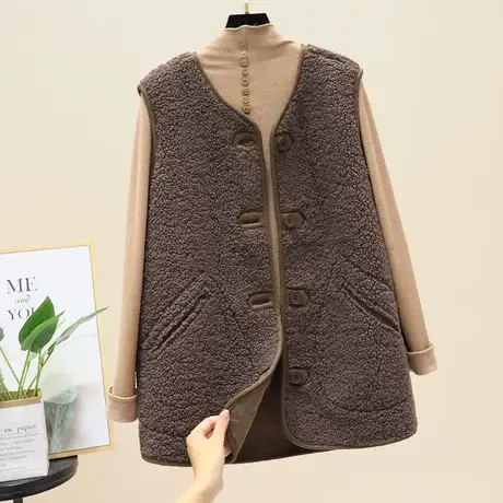 韩版复古时尚皮毛一体羊羔毛马甲羊羔绒无袖外套坎肩女马夹上衣潮商品大图