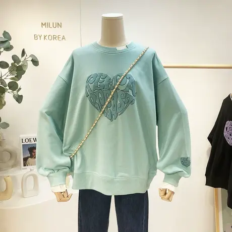 小众设计感卫衣2021秋季新款韩国东大门字母爱心假两件卫衣宽松潮图片