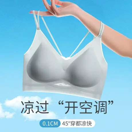 内衣女夏季薄款大胸显小美背无痕无钢圈聚拢凉感睡眠背心式文胸罩图片
