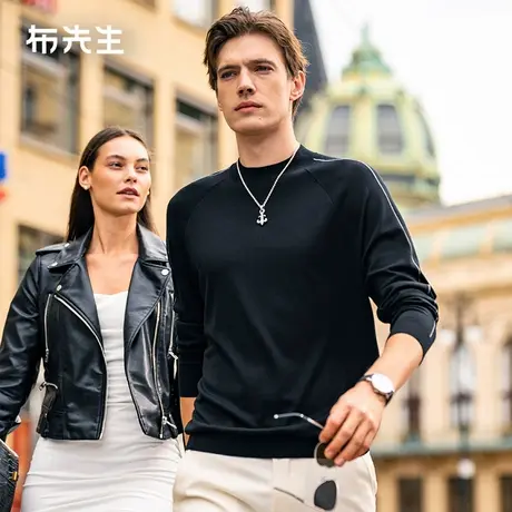 MrBu布先生可机洗长袖羊毛衫春季简约撞色线条毛T男款PT15562商品大图