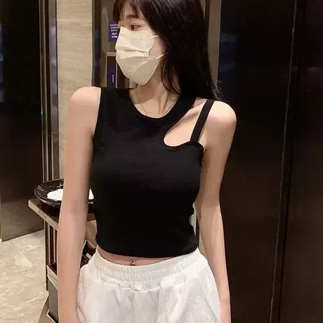 夏季美背带胸垫吊带背心女打底修身显瘦交叉镂空百搭无袖短款上衣图片