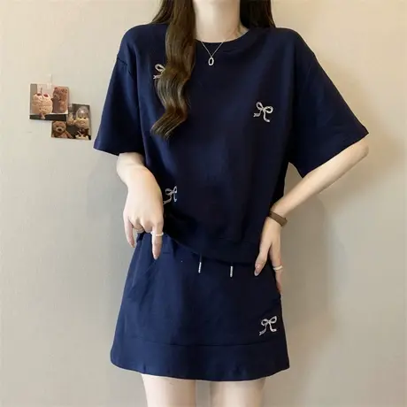 夏季外穿搭配一整套时尚休闲套装女韩版宽松短袖T恤半身裙两件套商品大图