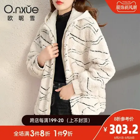 欧昵雪2023秋冬季新款灯芯绒连帽宽松颗粒绒外套女慵懒风毛绒大衣商品大图