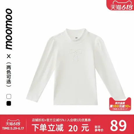 moomoo童装女童蝴蝶结打底衫亲肤半高领基础内搭立体珍珠可爱秋冬商品大图